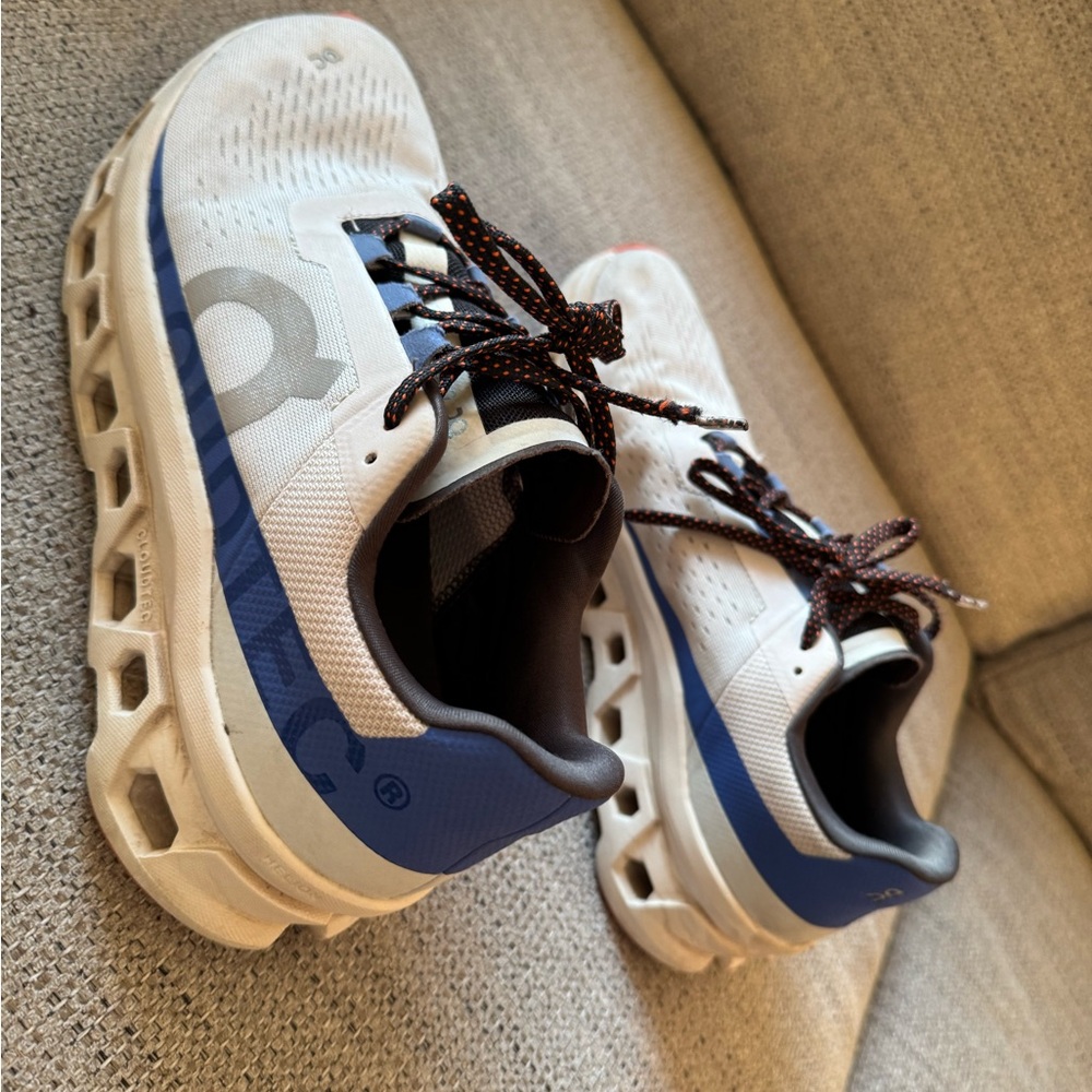 On Cloudmonster sneaker
Frost | Cobalt
Size: 10